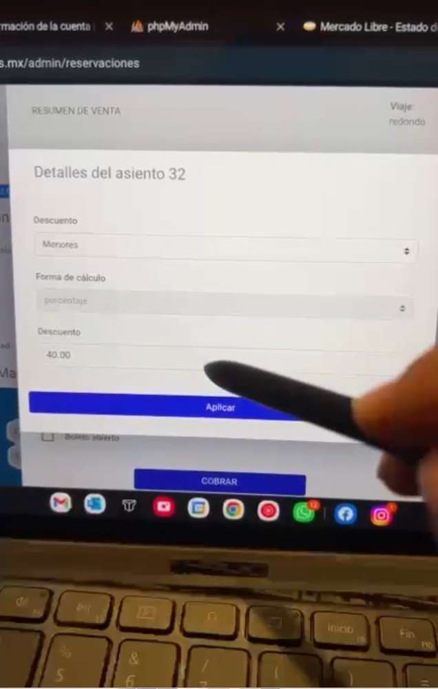 aplicacion de descuento sistema de venta de boletos