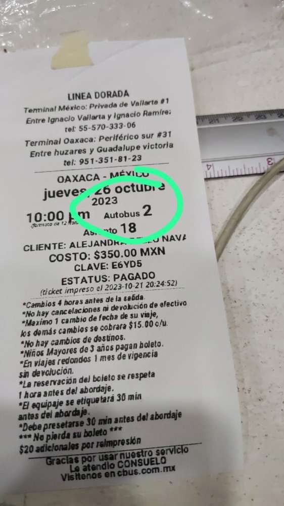 boleto de pasajero impreso