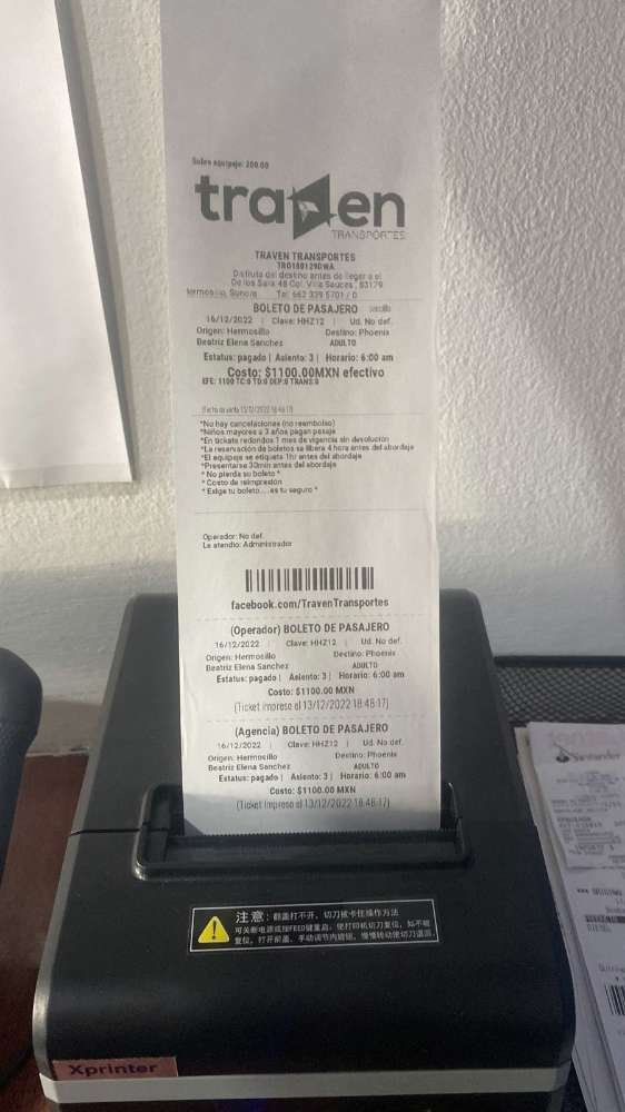 impresora imprimiento boleto de pasajero
