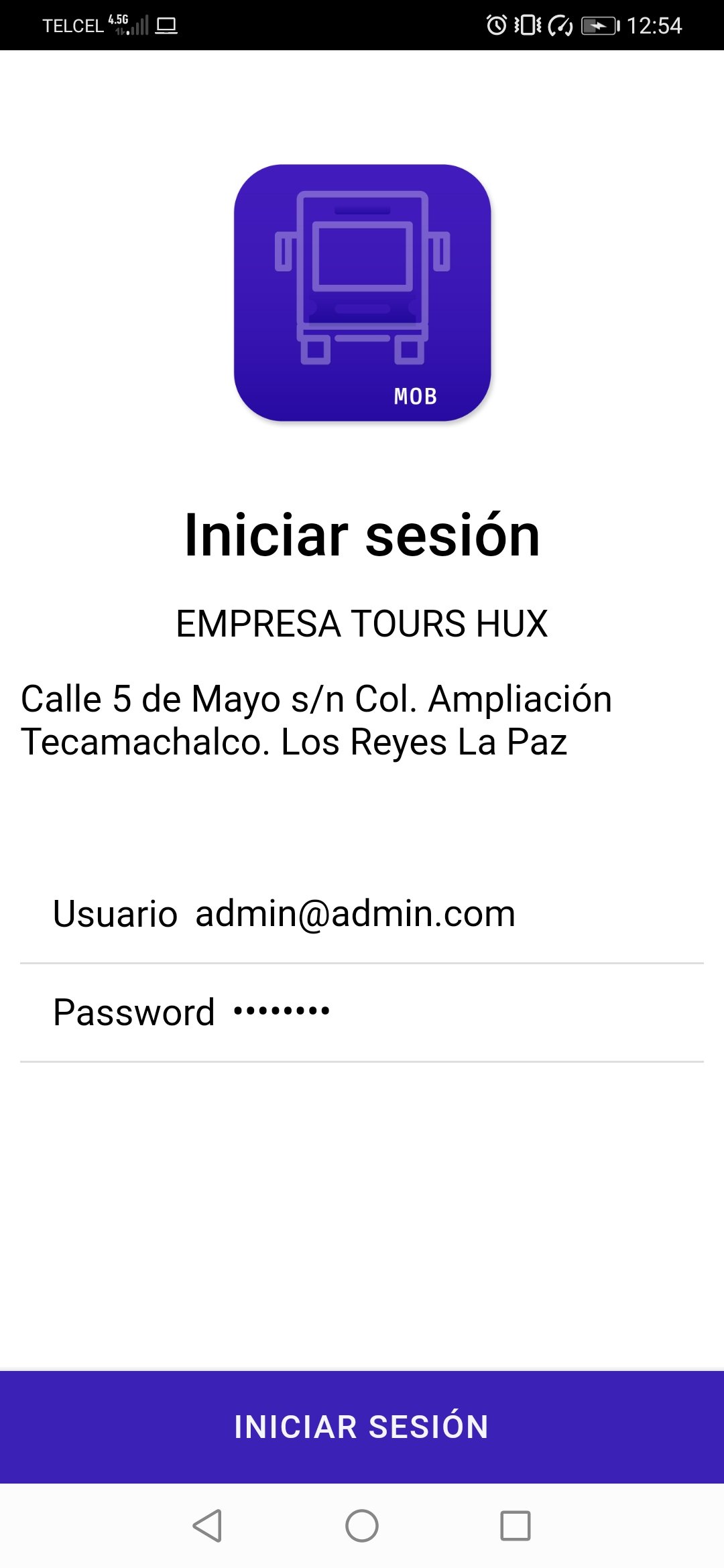 Login de venta de boletos de autobús e impresión del ticket