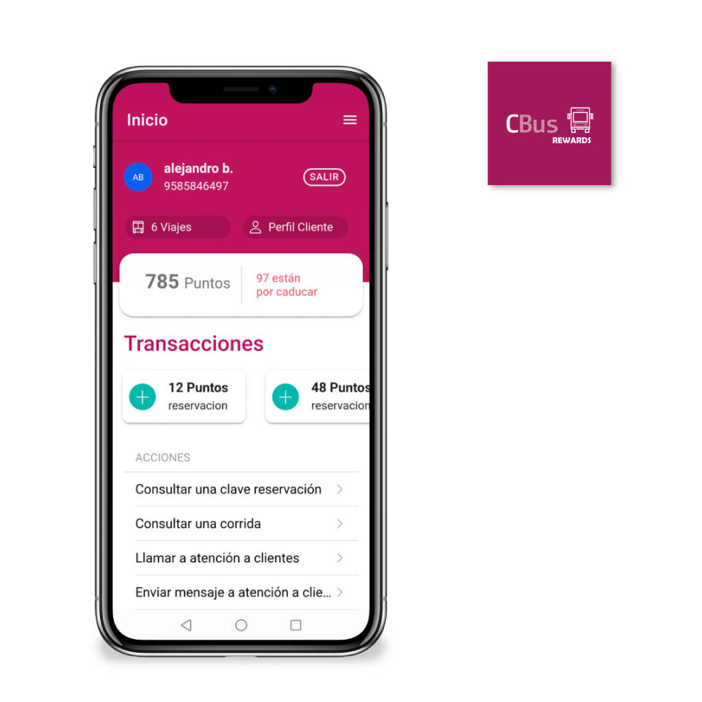 Aplicación en Android y en IOS para la venta de boletos y recompensas 